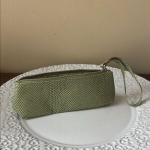 Green Textured Wristlet Clutch Clinique NWOT